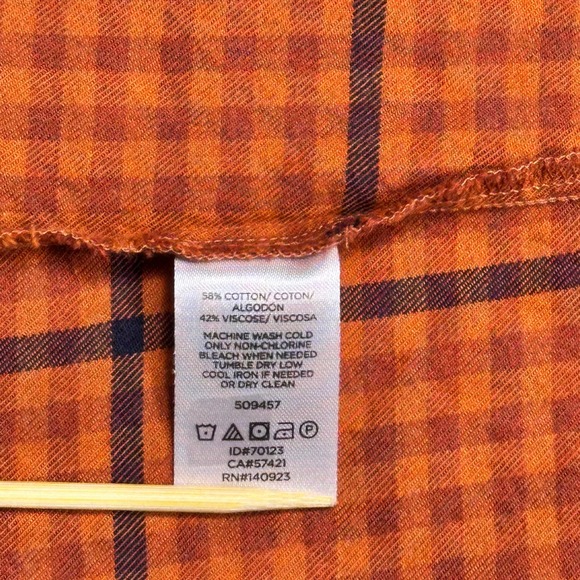 LOFT Burnt Orange Plaid Blouse Women's S Fall Core Rustic Cozy Autumn Top - Picture 4 of 12